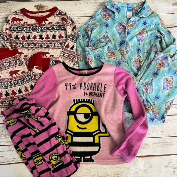 Despicable Me Minions Pink Pajama Set Frozen Bear Fair Isle Girls size 8 - Picture 1 of 15